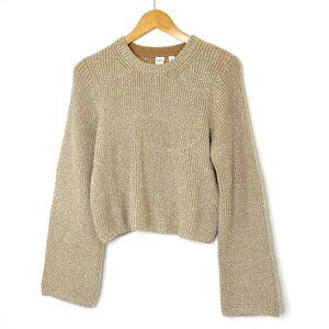 GAP Cropped Crewneck Sweater Womens size Small Ribbed Knit Beige Sparkle